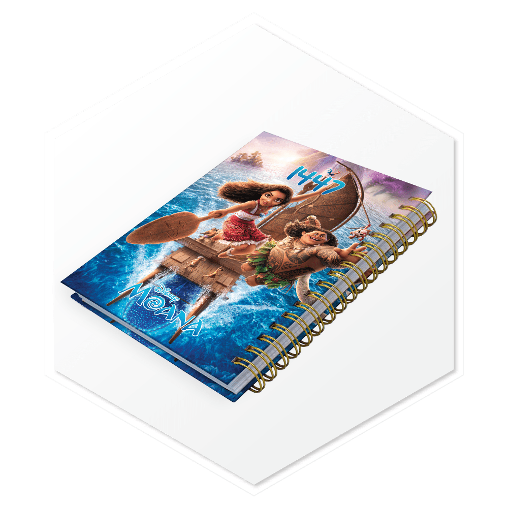 أجندة موانا (MOANA) 1447هـ فاخرة - مقاس A5 بغلاف كرتون 1200 جم، سلك ذهبي، طباعة داخلية ملونة بأعلى جودة للسوق السعودي والخليجي