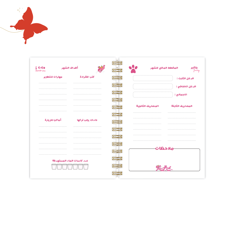 التقسيمات الداخلية اجندة 2025 النمر الوردي المخطط الشهري وأهداف الشهر للسلك الذهبي بداية كل شهر