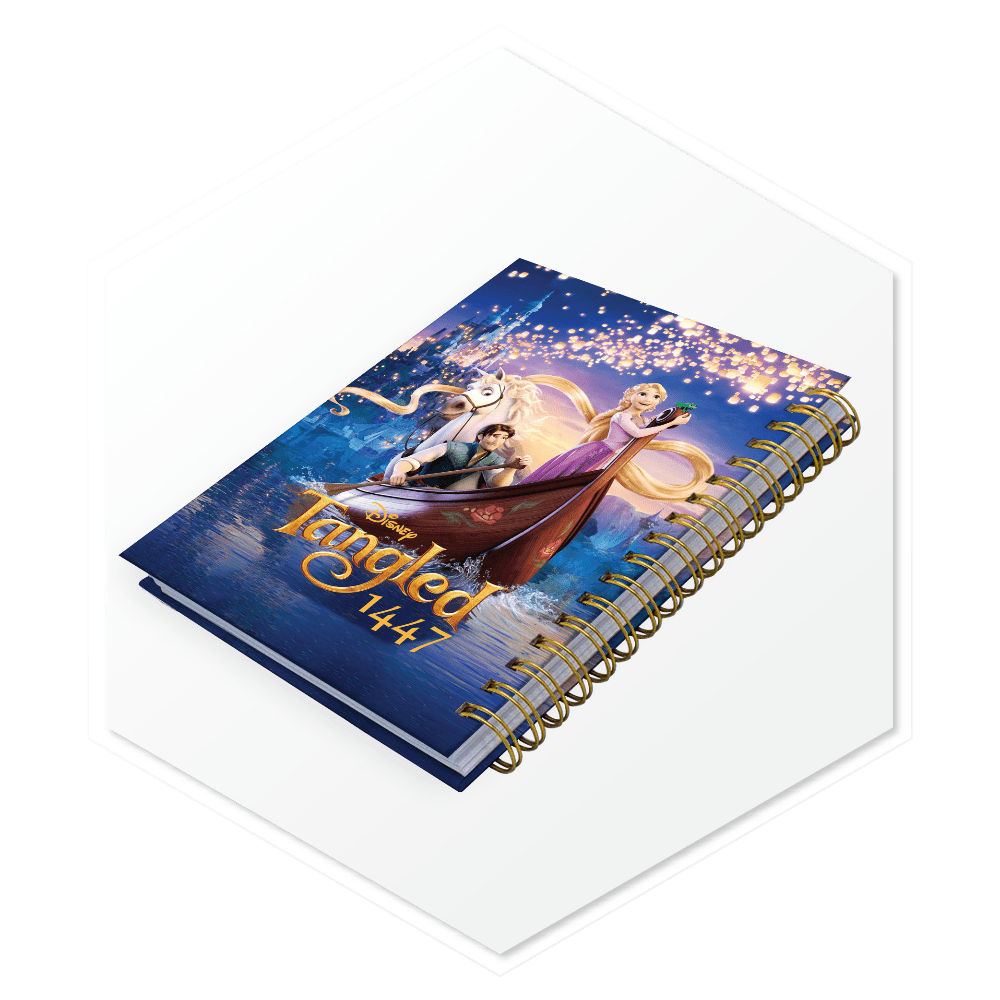 أجندة تانجلد (TANGLED) 1447هـ فاخرة - مقاس A5 بغلاف كرتون 1200 جم، سلك ذهبي، طباعة داخلية ملونة بأعلى جودة للسوق السعودي والخليجي